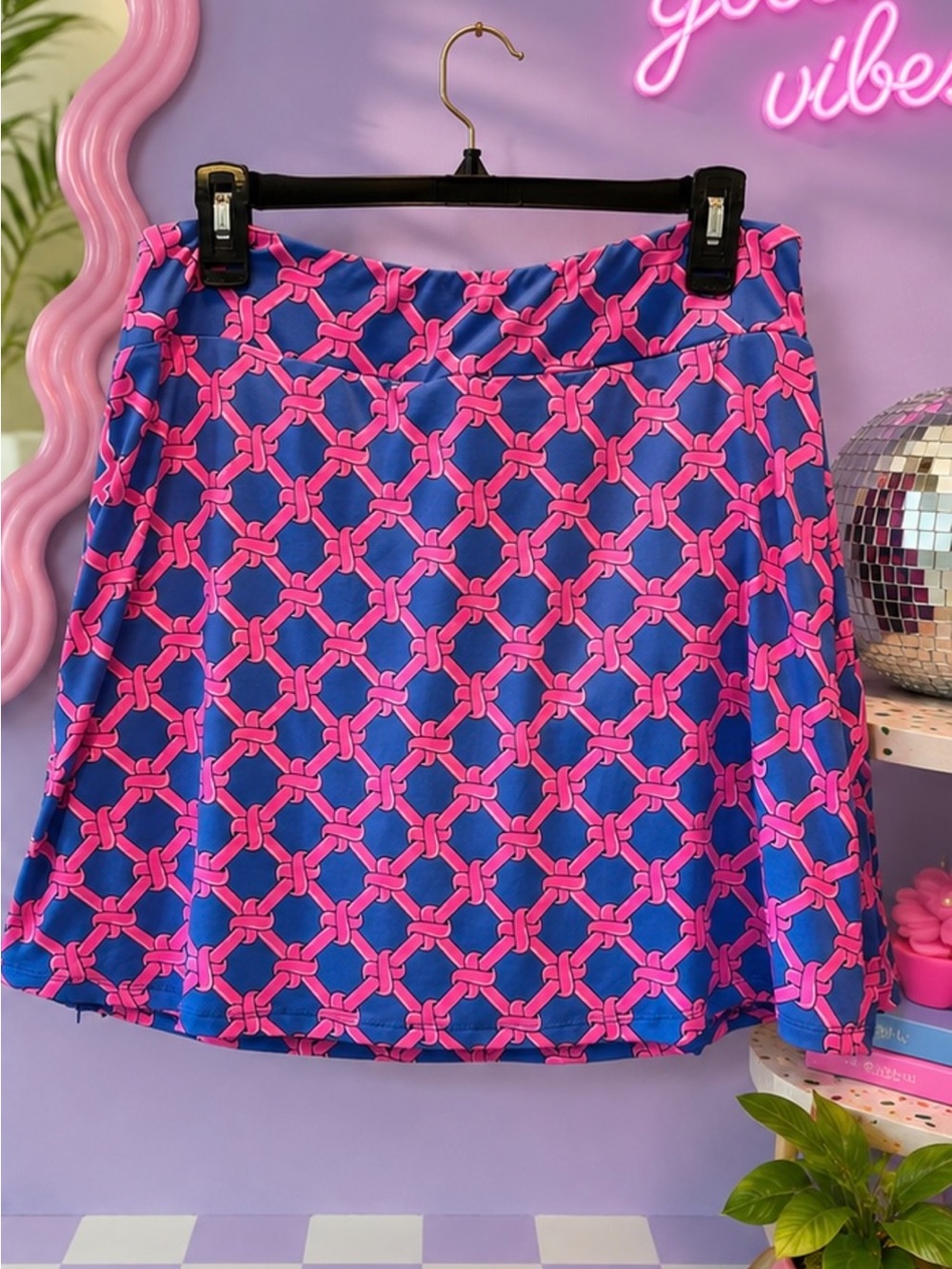 Lulu-B Pink & Blue Geometric Mini Skirt